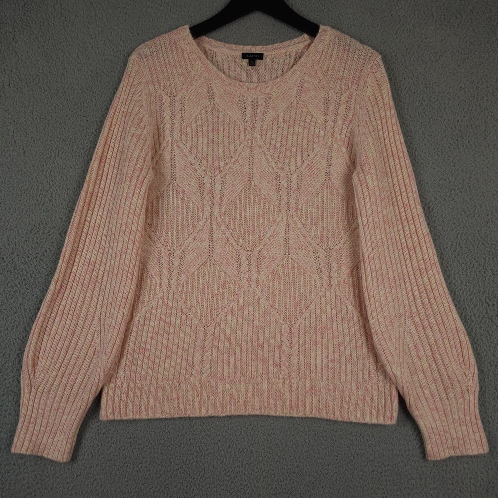 Talbots Sweater‎ L Pink Cable Knit Wool Blend Soft Knit Pullover Balloon Sleeve